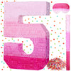 Sratte Piñata Number 5 - Gradient Pink Birthday Decorations with Stick, Blindfold & Confetti for Girls & Boys Party Supplies