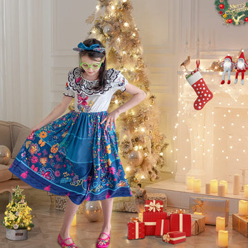 Ccjrlm Encanto Dress Mirabel Dress Encanto,Isabella Encanto Costume For Girls Cosplay Dress Up With Glasses Earrings