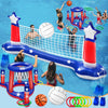Pool Volleyball Net & Basketball Hoop & Ring Toss, 3-In-1 Large Inflatable Pool Games Set With 2 Balls 6 Rings American Flag Flo
