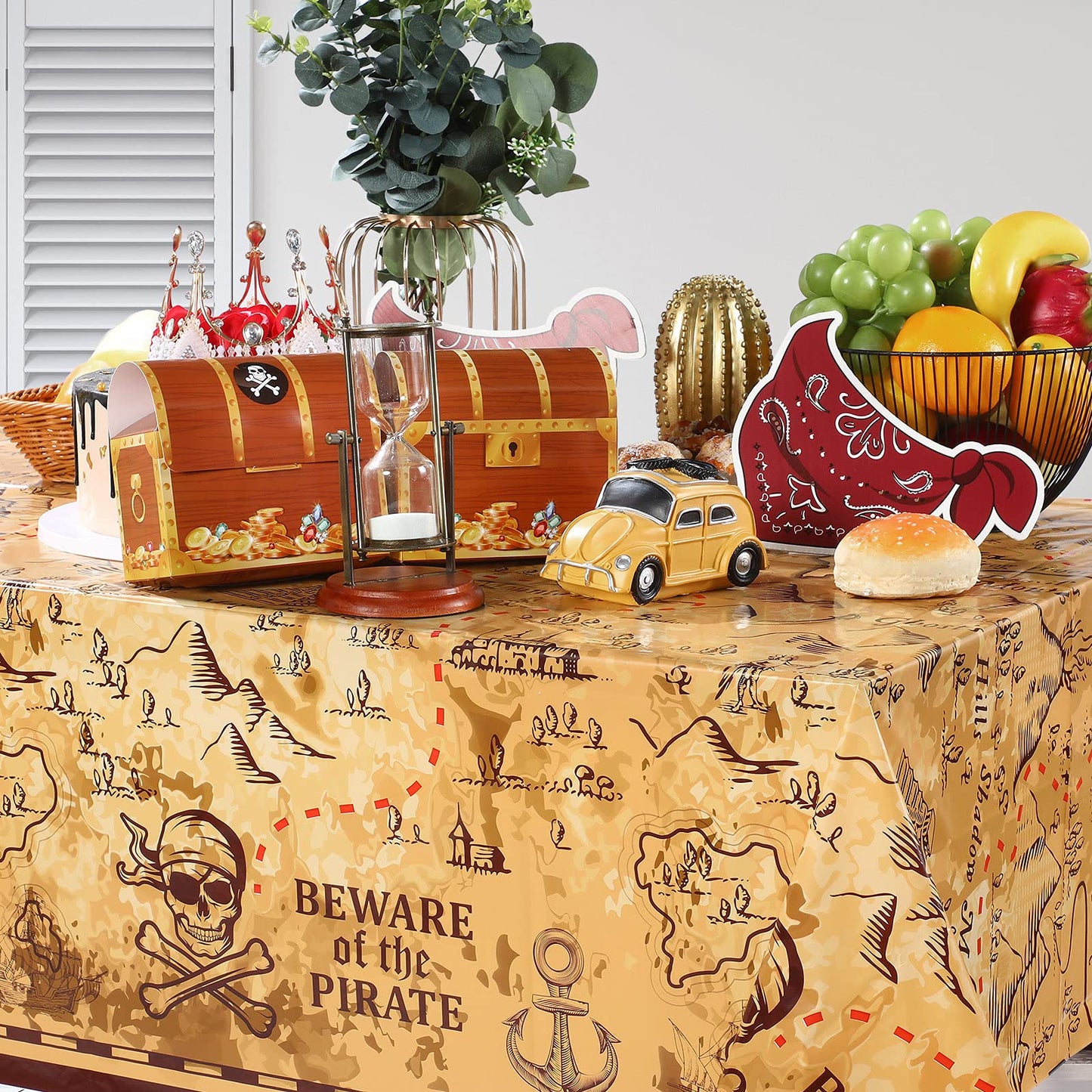 Irenare Pirate Party Tablecloth Treasure Map Tablecover Plastic Island Treasure Table Covers Pirate Nautical Supplies For Pirate Theme Birthday Party Decoration, 54 X 108 Inches(6 Pieces)