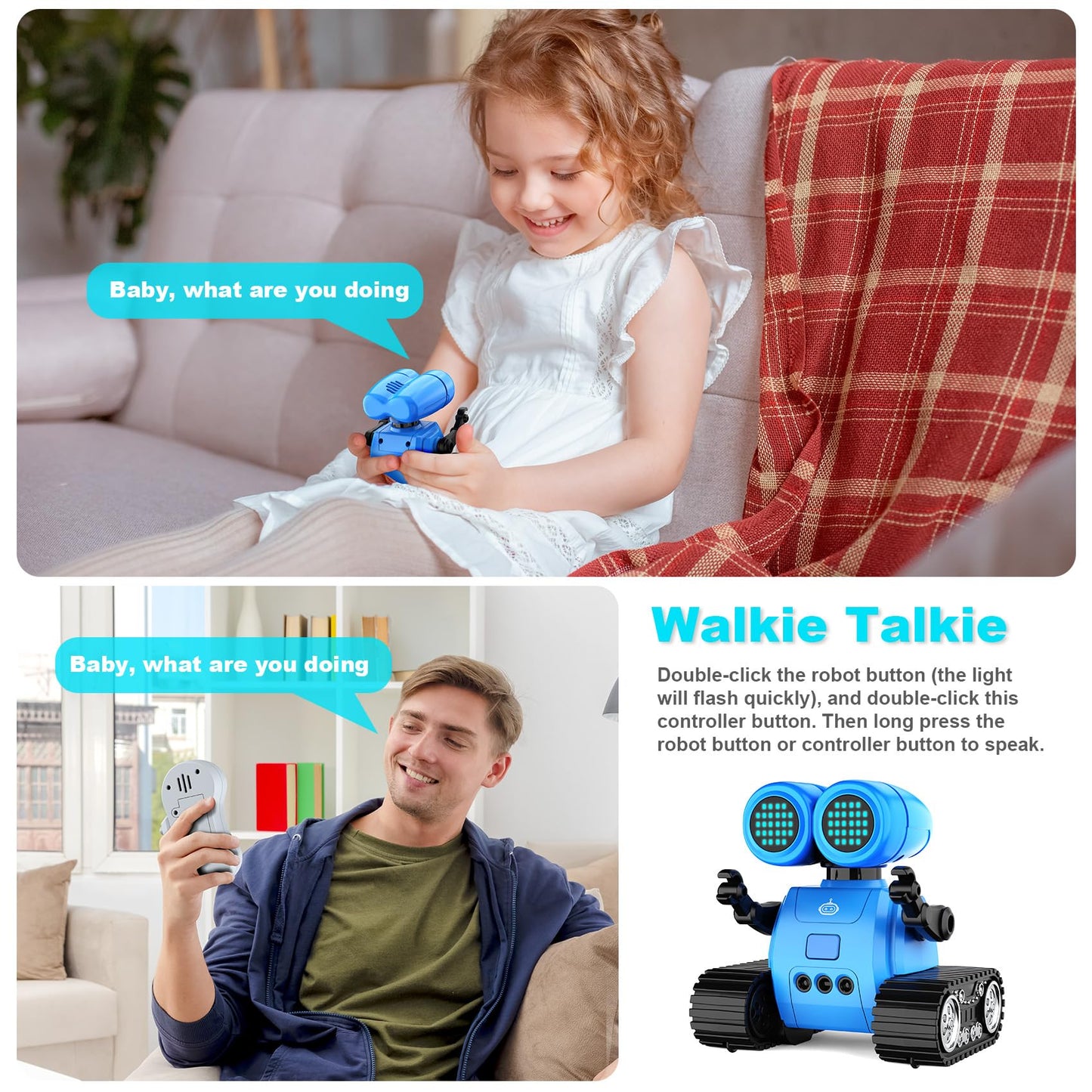 Hamourd Robot Toys for Boys Girls, Emo Robot with Walkie-Talkie Function, Gesture Sensing, Flexible Head & Arms, Programming Mot