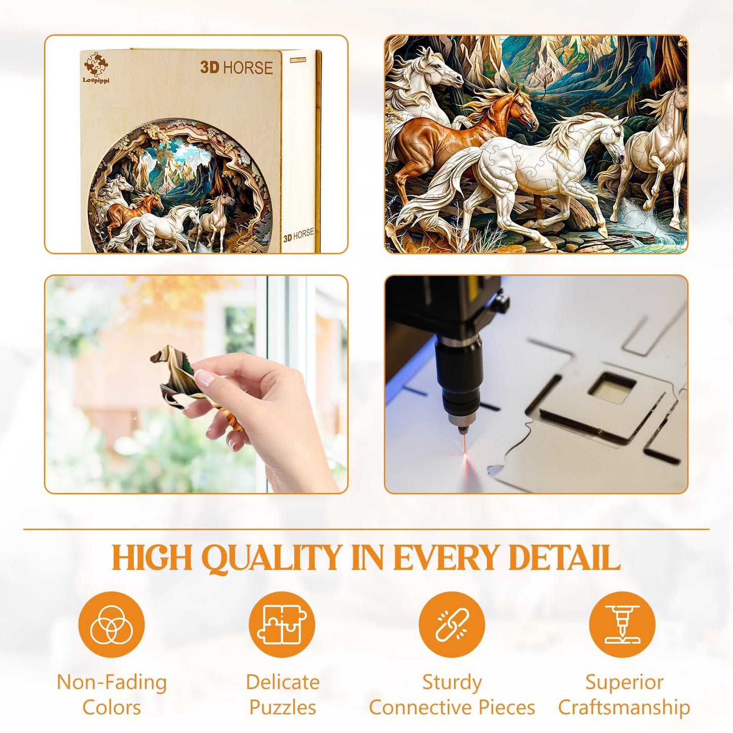 Wooden Puzzles for mature-themeds Wooden Jigsaw Puzzles for mature-themeds Kids 3D Vision Effect-3D Horse Unique Shaped Wood Puzzles mature-themed Creative Birthday Gifts for Friends Family Game(8.5 * 8.5in 100pcs)