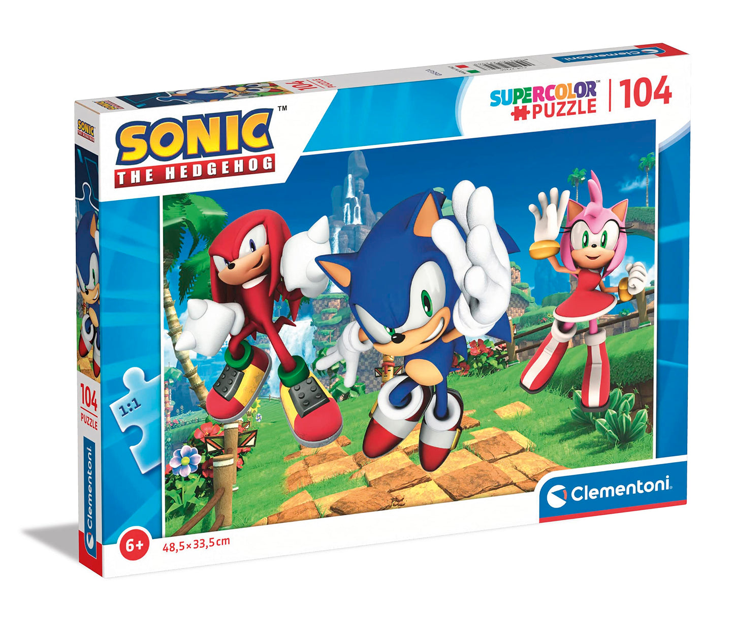 Clementoni - 27256 - Supercolor Puzzle - Sonic - 104 Pieces, Jigsaw Puzzle for Kids Age 6, Puzzle Cartoon, Made in Italy