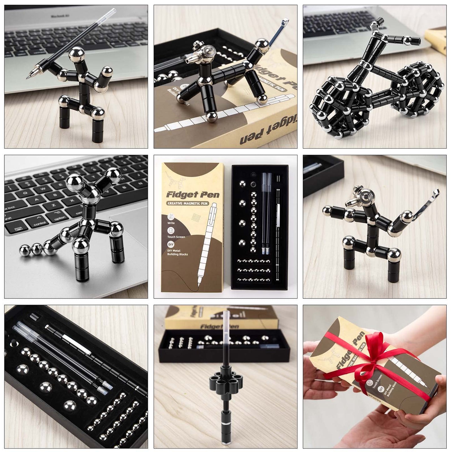 Juboury Fidget Pen, Decompression Magnetic Metal Pen, Fidget Toy Multifunctional Deformable Magnet Writing Pen Novel Toy Gift Fo