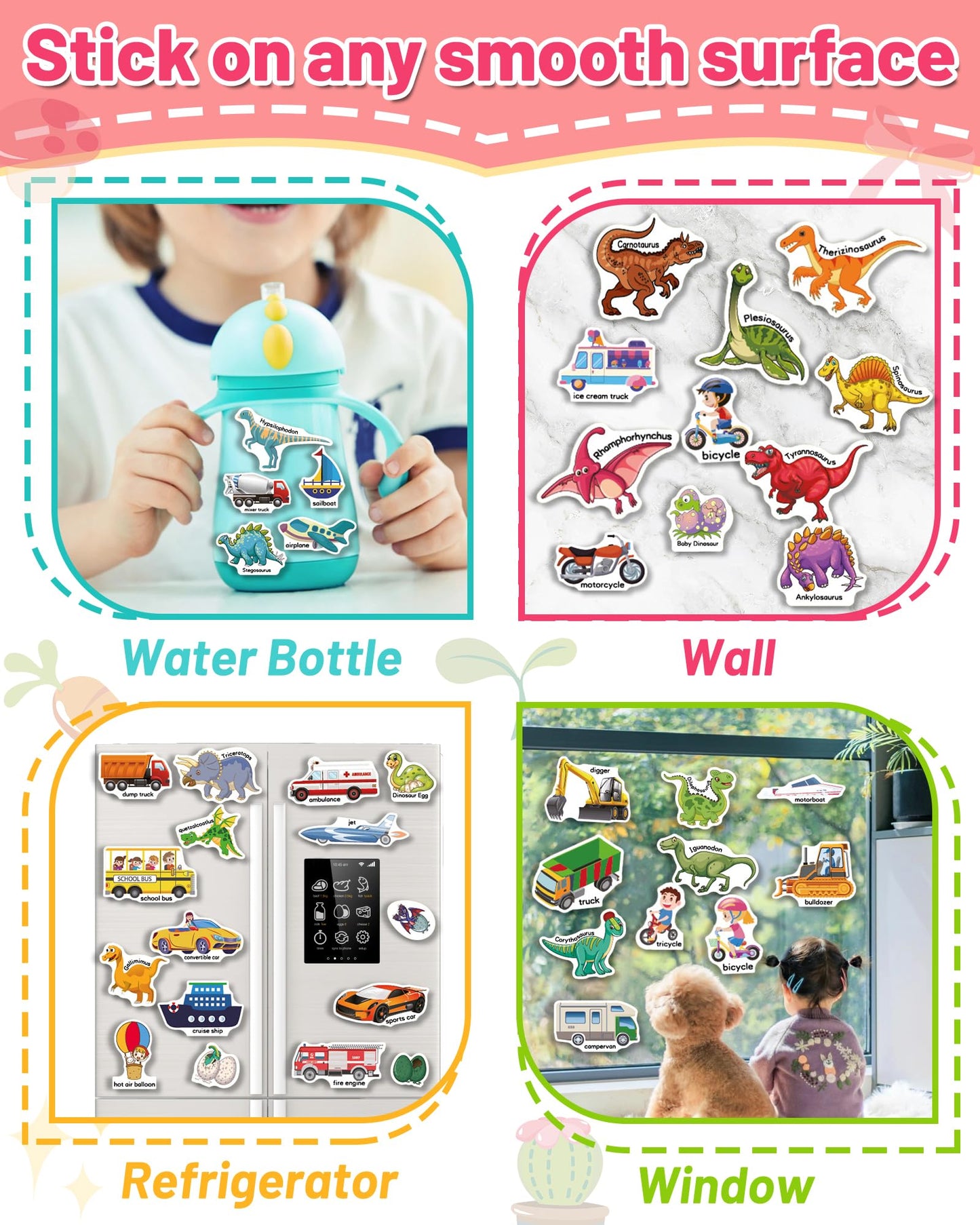 2 Pack Vehicle Dinosaur Reusable Sticker Book For Toddlers 2-4 Years, Toddler Sticker Book For Kids, Toddler Activities Crafts P