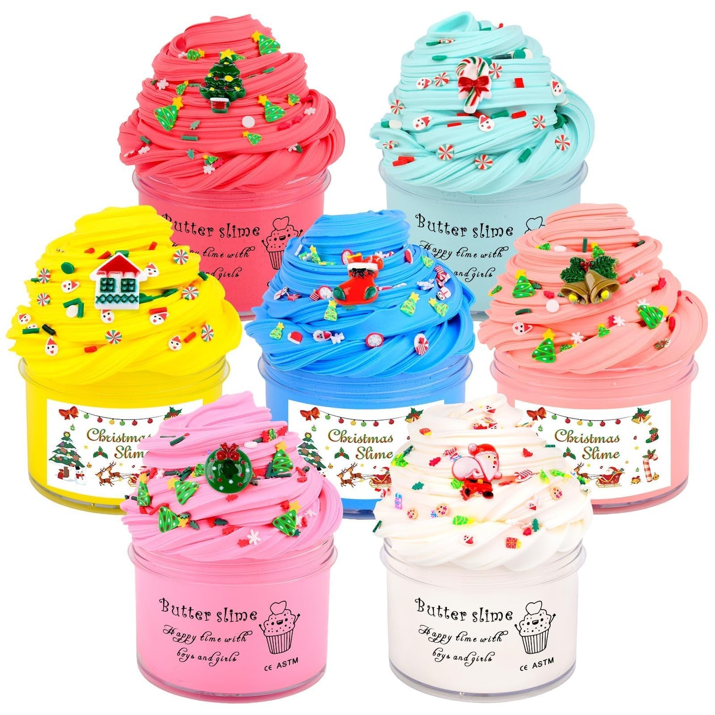 7 Pack Christmas Slime Kit, Butter Slime for Party Favor Gift, Scented Slime for Girls and Boys, Christmas, Birthday, Classroom,