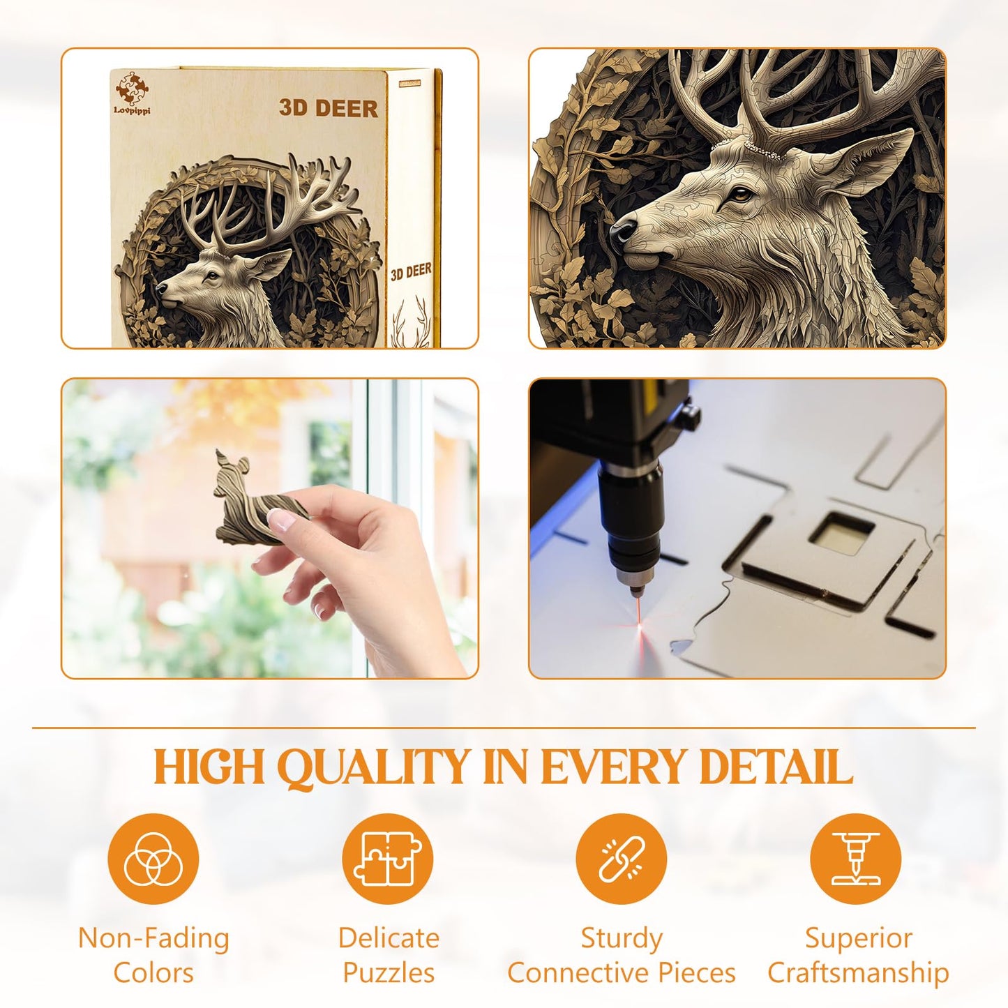Wooden Puzzles for mature-themeds Wooden Jigsaw Puzzles for mature-themeds Kids 3D Vision Effect-3D Deer Unique Shaped Wood Puzzles mature-themed Creative Birthday Gifts for Friends Family Game (11.4 * 11.3in 195pcs)