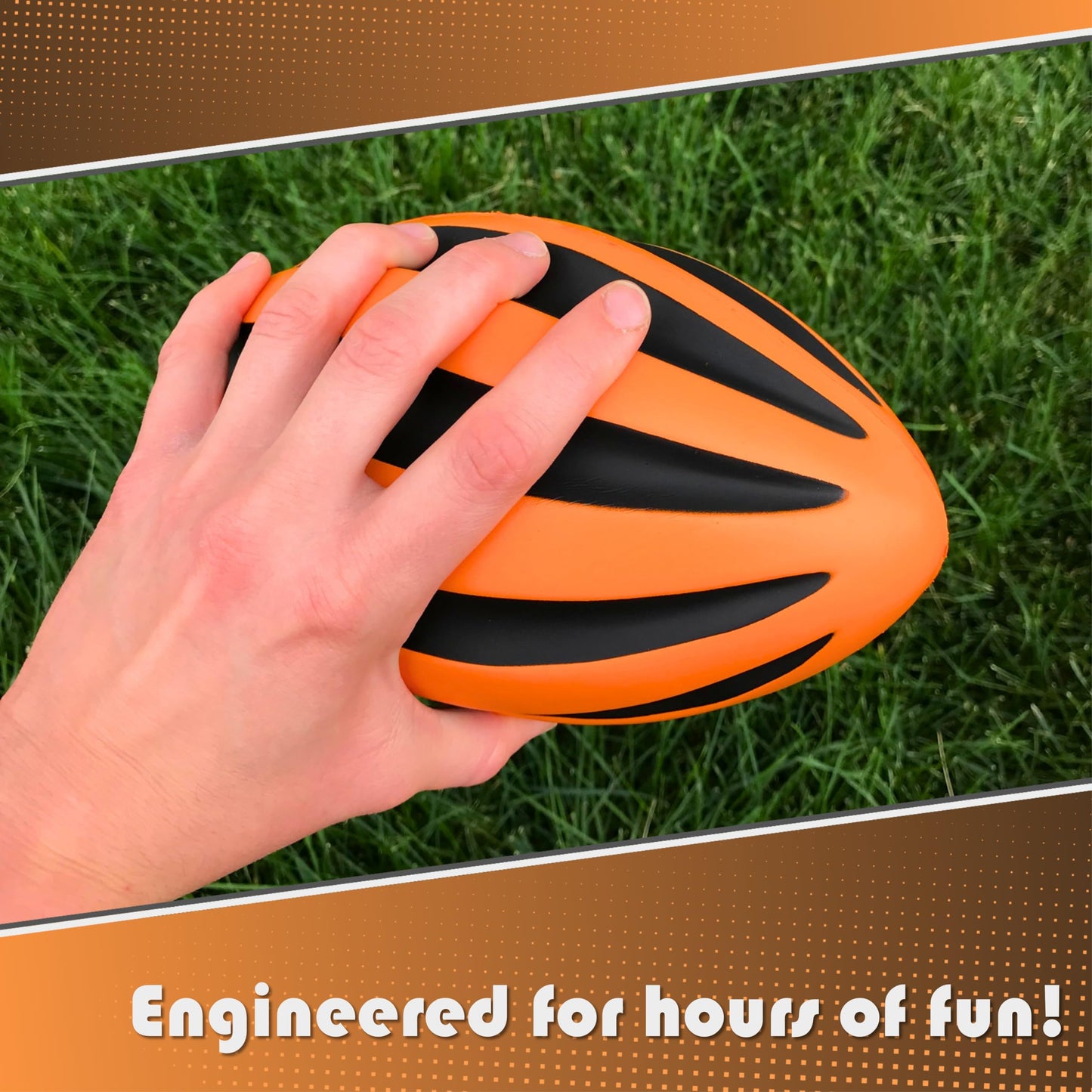 LMC Products Spiral Foam Football - Soft Kids Football - 9 Inch Each - mature-themed & Toddler - Small (Orange & Black)