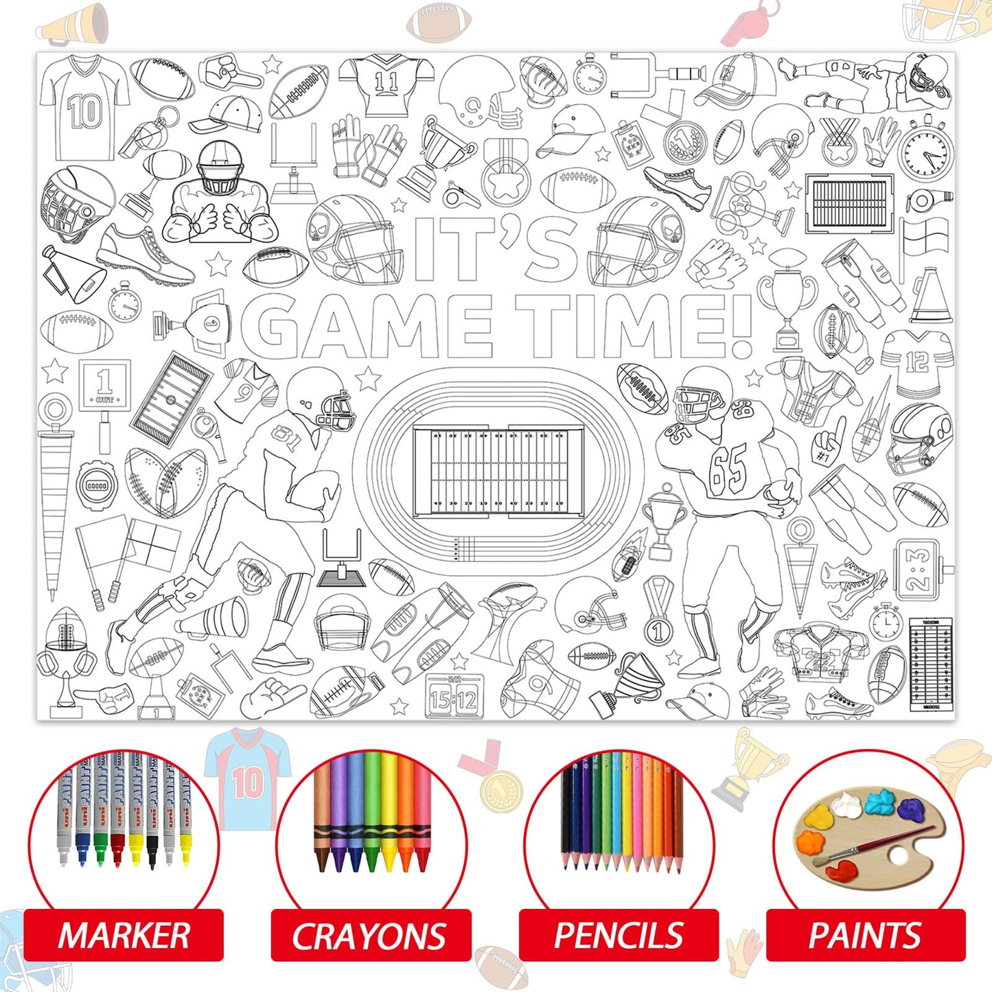 Naozinebi Football Coloring Poster For Kids Giant Coloring Poster Large Rugby Super Football Coloring Tablecloth Jumbo Coloring