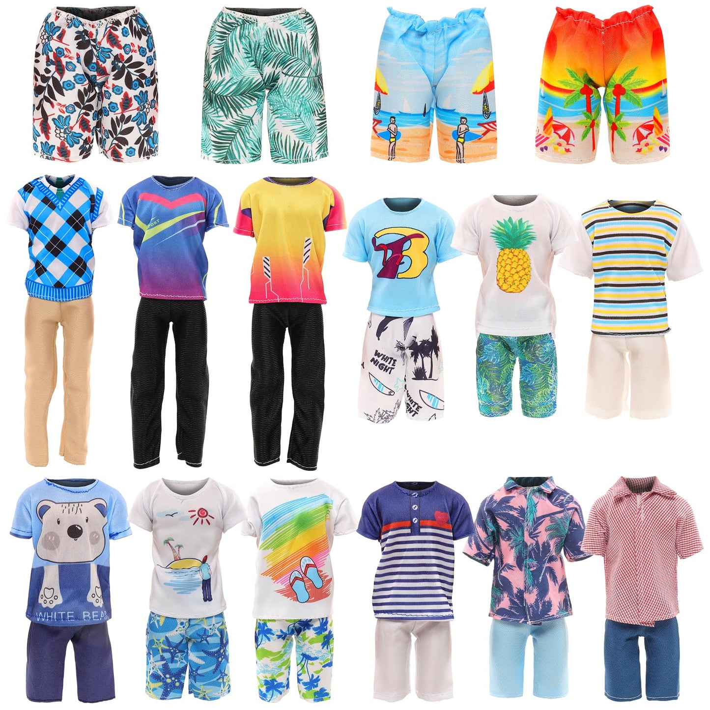 Miunana Lot 12 Items Doll Clothes For Boy Doll Include Random 4 Pcs Casual Wear + 5 Pcs Dolls Pants +3 Pairs Of Shoes