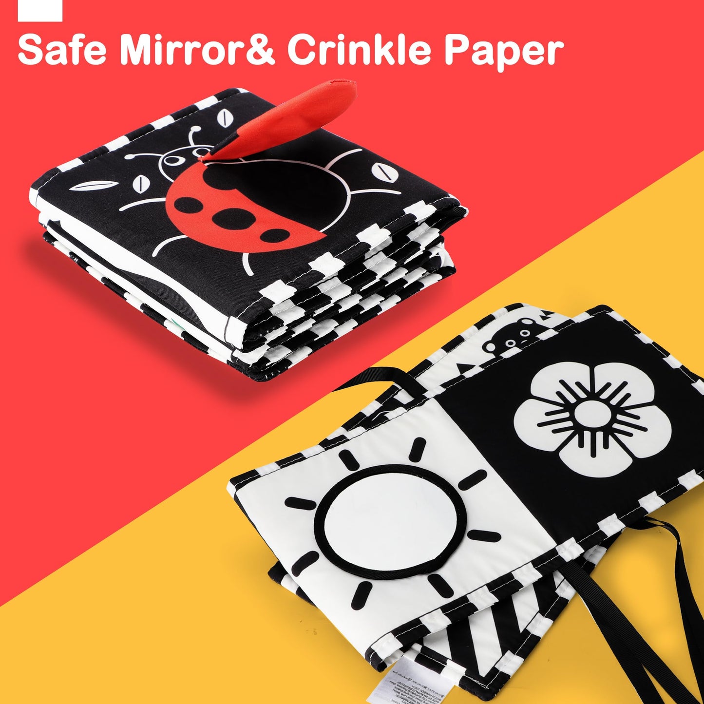 Urmywo Black And White Baby Toys, Tummy Time High Contrast Newborn Toys 0-3 Months, Soft Baby Book, Visual Stimulation Montessori Sensory Infant Toys 0-6-12 Months, Shower Gift, Easter Basket Stuffers