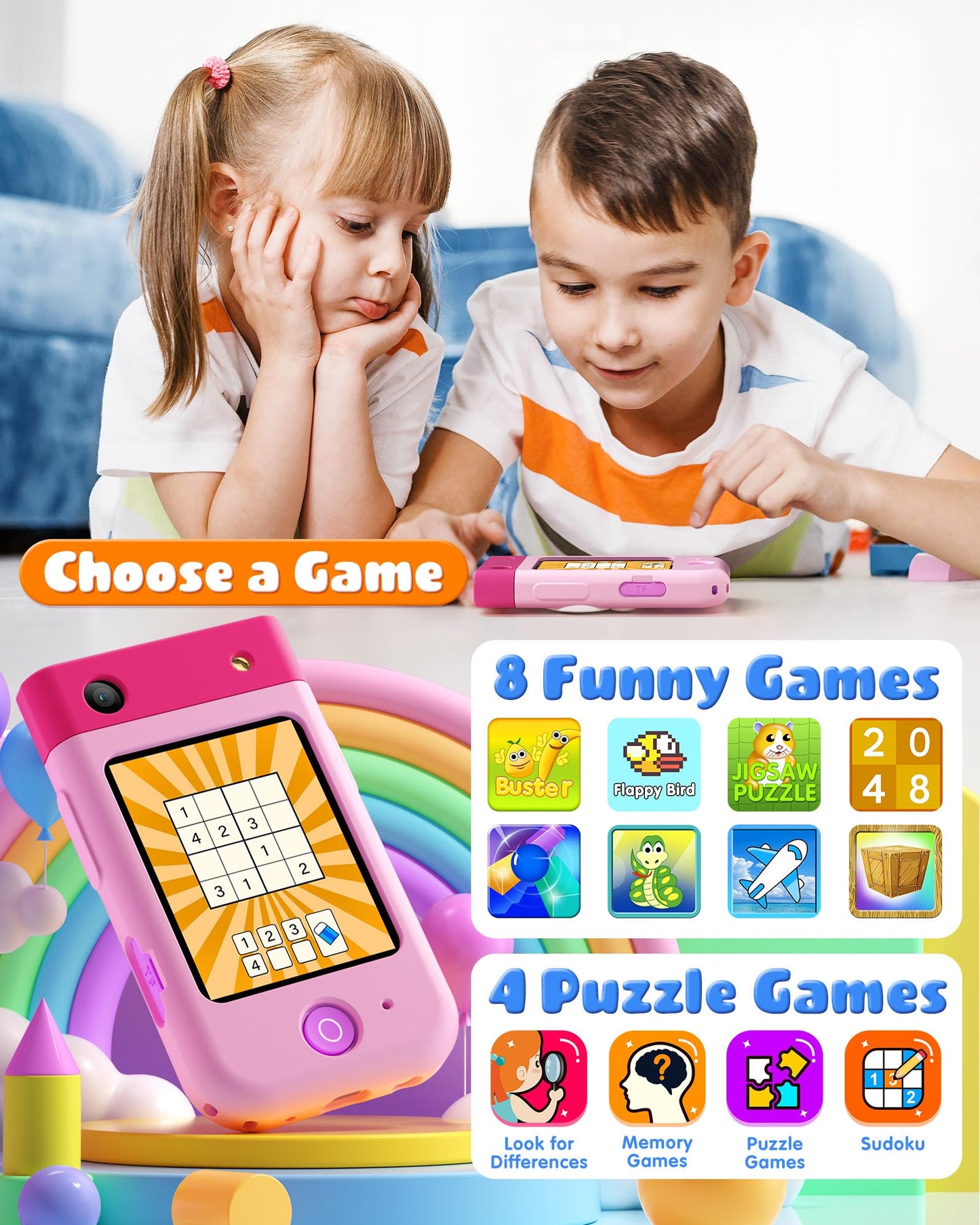 Kids Smart Phone Toy, Christmas Birthday Gift For Kids Ages 3-10, Touchscreen Toddler Play Phone With Rotating Camera, Learning