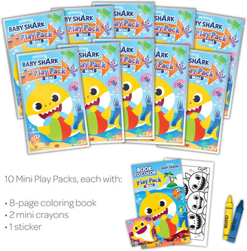 Bendon Mini Play Packs, Each with Mini Coloring Book, 2 Mini Crayons, and a Sticker,10-Pack (Baby Shark)