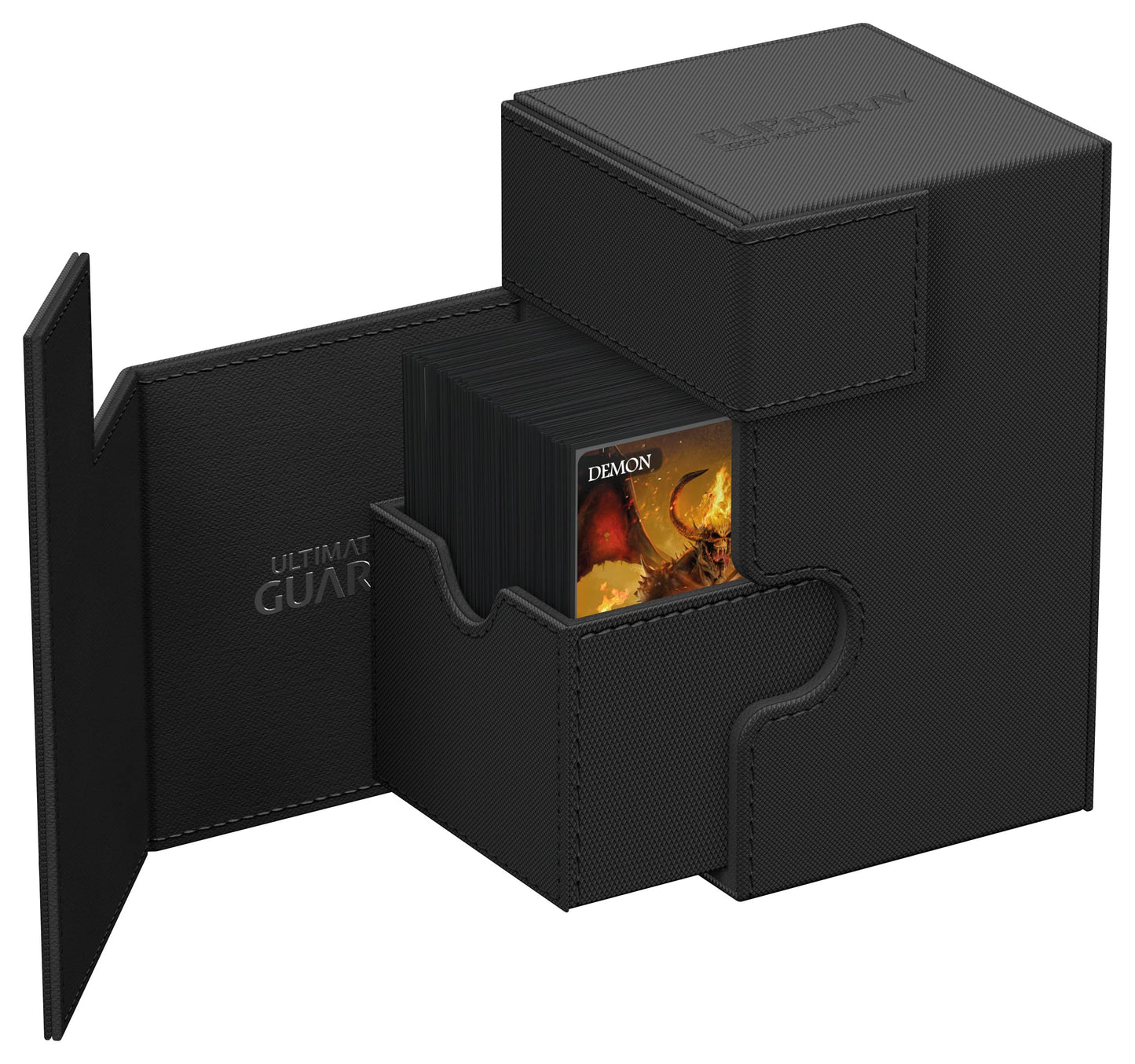 Ultimate Guard Flip'N'Tray 100+, Deck Case For 100 Double-Sleeved Tcg Cards + Dice Tray, Black, Independent Magnetic Closure & Microfiber Inner Lining