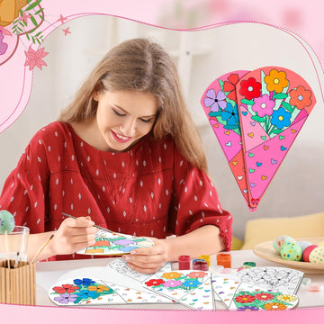 Moinchore 48 Pcs Fall Christmas Crafts Bouquet Color Your Own Paper Bouquet Coloring DIY Crafts Happy Teachers Mom Grandparent G