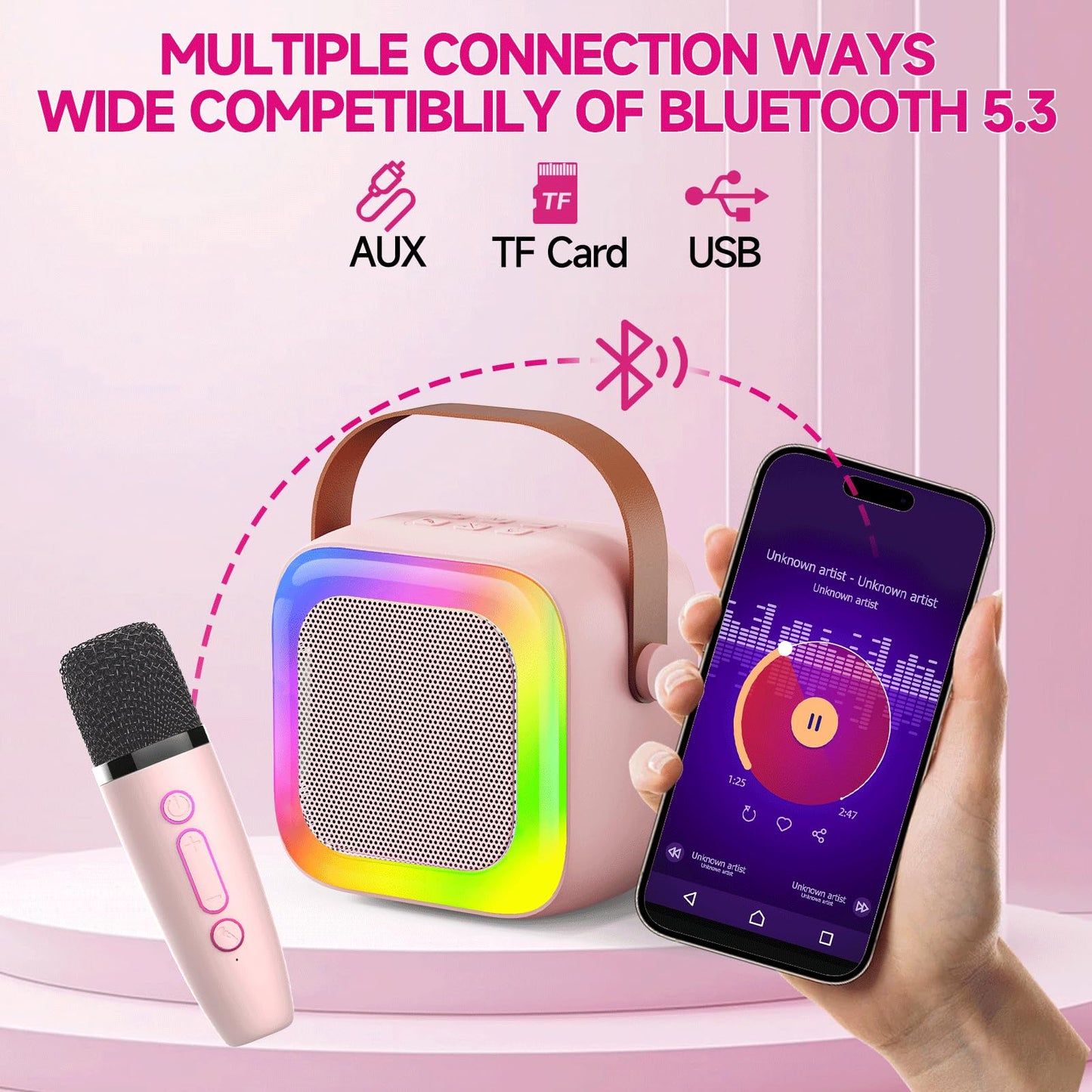 SECULEAD Karaoke Machine Wireless Speaker - mini Karaoke for Kids 3-5, Girls & Boys with Built-in Microphone for Singing, Kids K