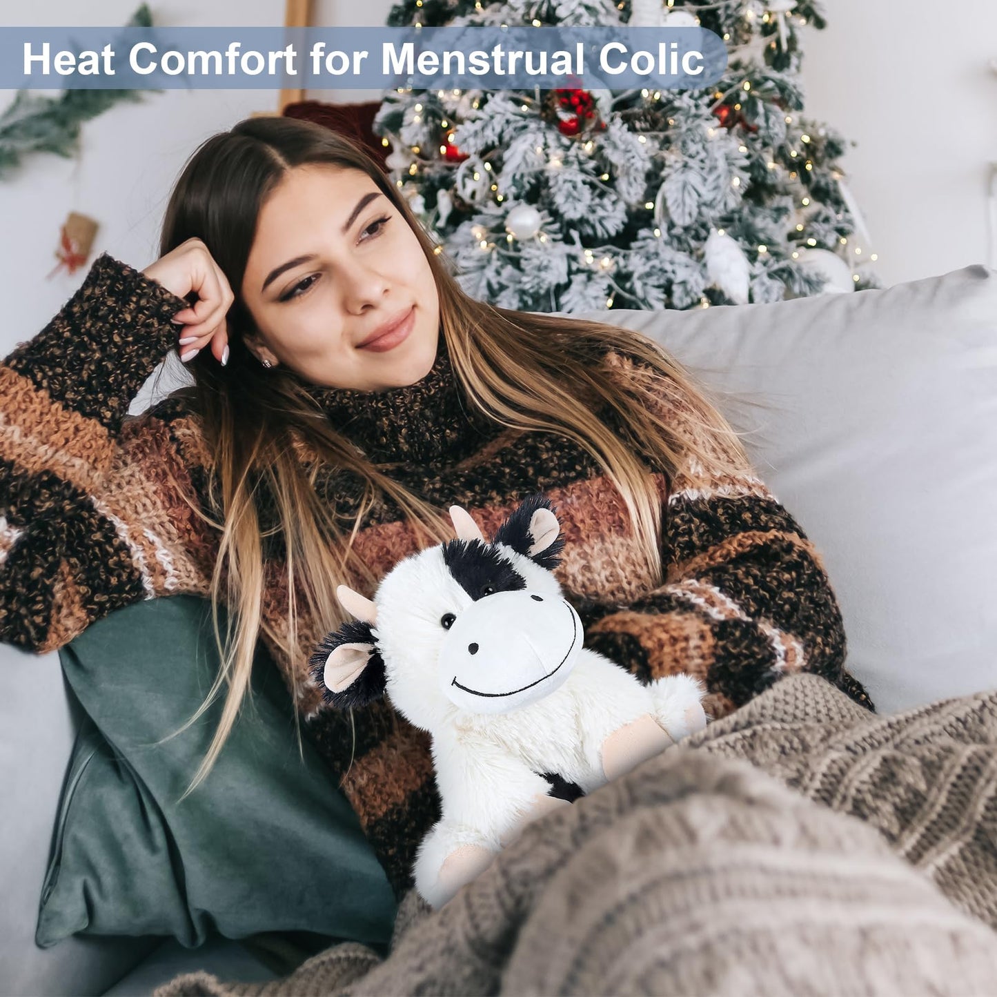 Suzzipals Heatable & Coolable Cow Stuffed Animal, Heated Stuffed Animals Heating Pad For Soothing & Relaxation, Lavender Scent C