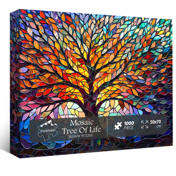 Pickforu Stained Glass Puzzle Tree Of Life Puzzles For Adults 1000 Pieces, Impossible Hard Difficult Challenging Puzzles For Adults, Colorful Mosaic Tree Of Life Jigsaw Puzzle 1000 Pieces