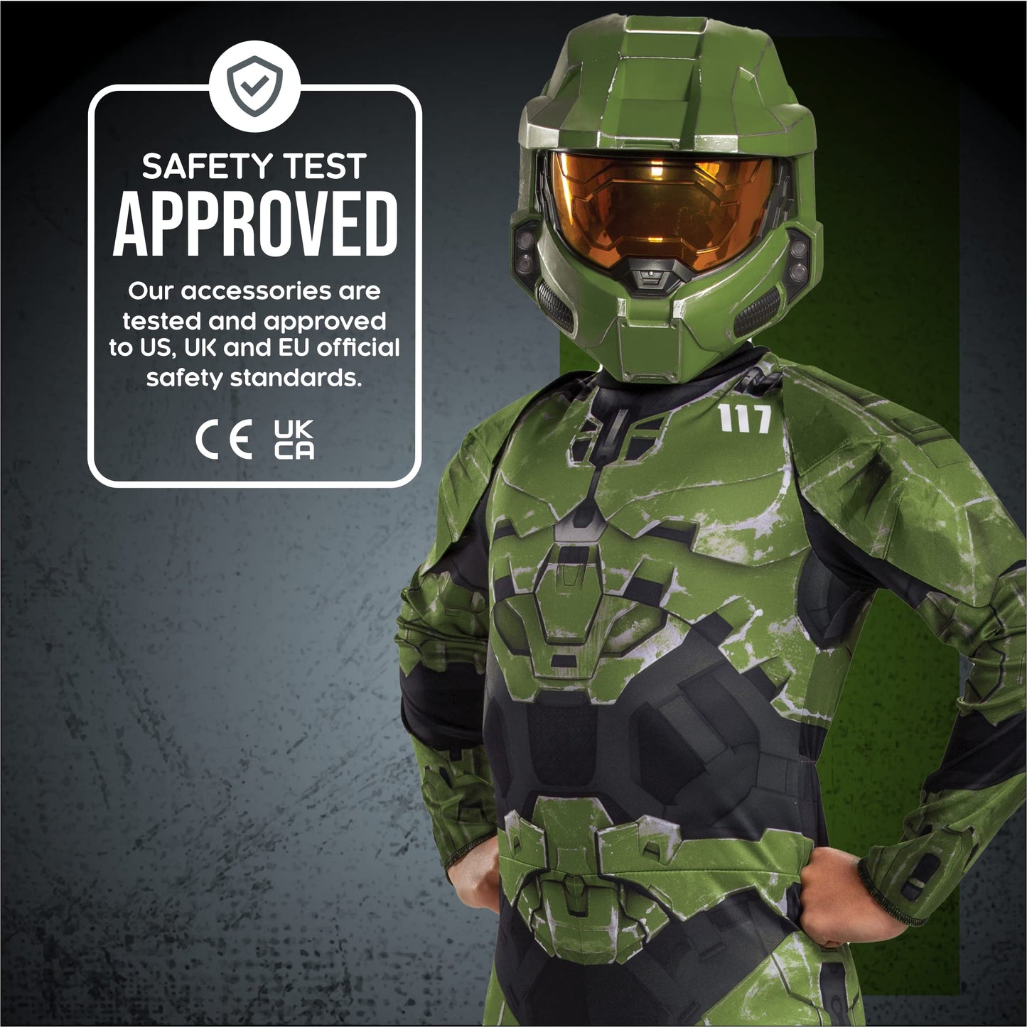 Halo Infinite Master Chief Costume Kids Size Video Game Inspired Character Jumpsuit Classic Child Size XL (14-16) Green & Black