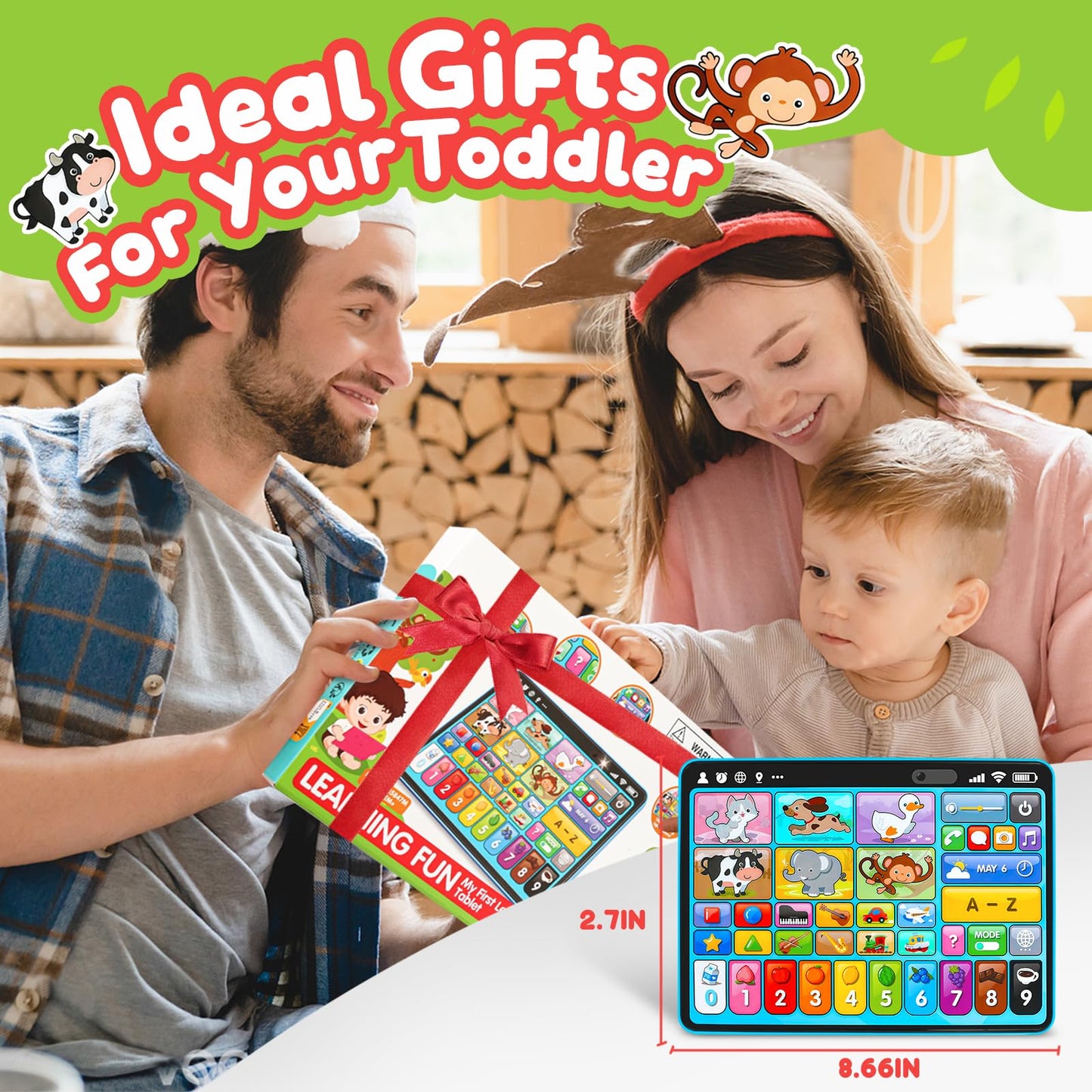Peacurh Learning Tablet for Toddlers, Montessori Music & Sound Toy, Trilingual, Blue, Model 35847M, Ages 1-3