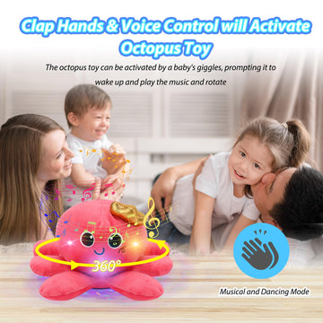 Joyyikinddy Musical Octopus Baby Toy - Crawling & Rotating Octopus Toy With Recording, Light-Up Voice Control, Clap Hands Awake