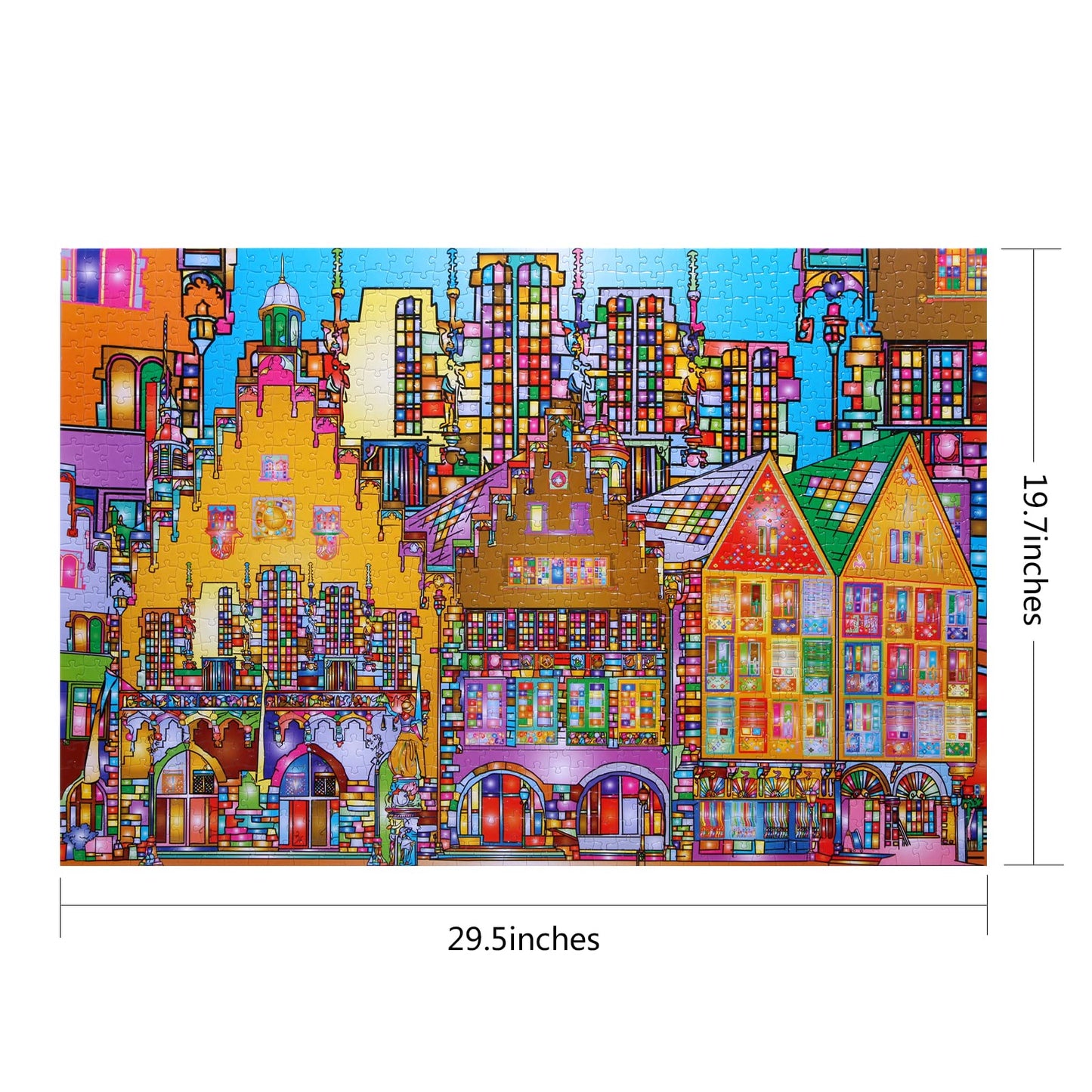 Bgraamiens Puzzle-City Street-1000 Pieces Creative Colorful City Street View Jigsaw Puzzle Color Challenge Puzzle