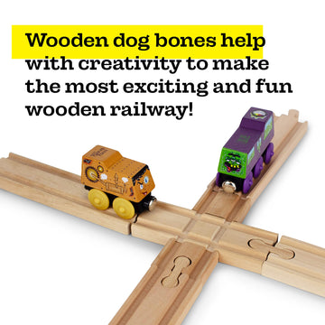 11 Pcs Deluxe Wooden Dog Bone Track Connector Pack - Train Connector Pieces Compatible With All Wooden Train Track Sets - Track Accessories