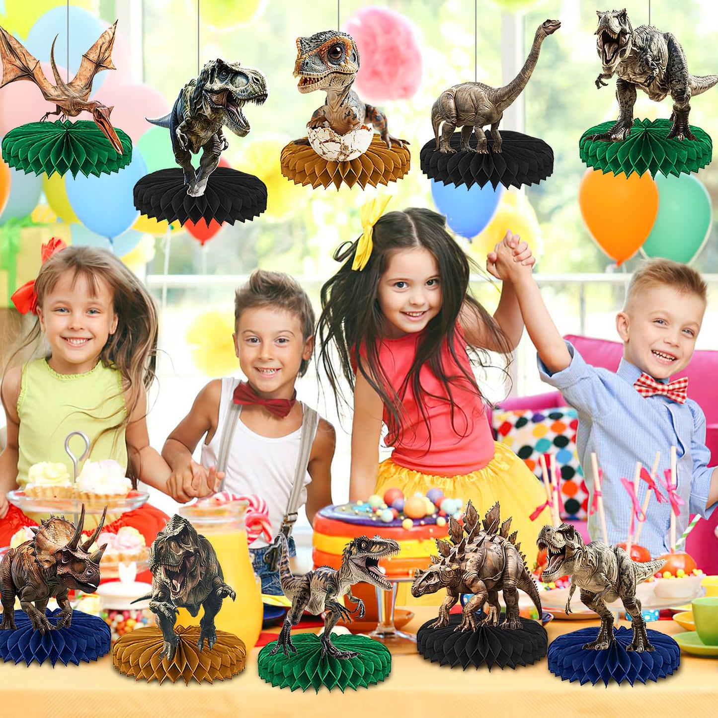 DTOFOOT 10 Pcs Dinosaur Party Decorations, Dinosaur Birthday Decorations Dinosaur Centerpieces for Birthday Party 3D Dino Honeyc
