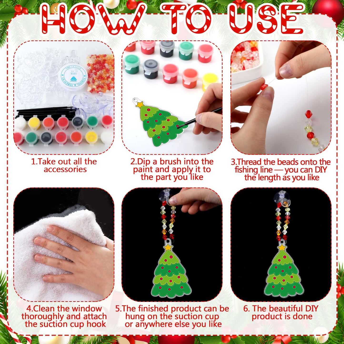 Beeveer Christmas Suncatcher Crafts Kit - 30 Sets DIY Window Paint Art, 3.5" Multicolor Acrylic Ornaments for Holiday Classroom Activities