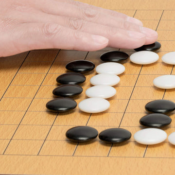 Yellow Mountain Imports Beechwood Veneer (0.4-Inch) Etched Beginners Reversible 9x9/13x13 Go Game Set Board with Double Convex