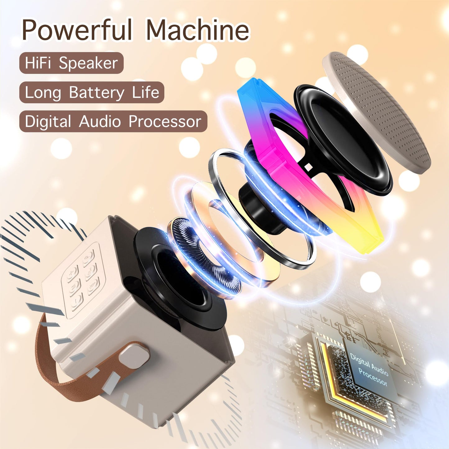 Mini Karaoke Machine with 2 Wireless Microphones, Adults Kids Toys, Gems Stickers, Portable Bluetooth Speaker, Christmas Birthda