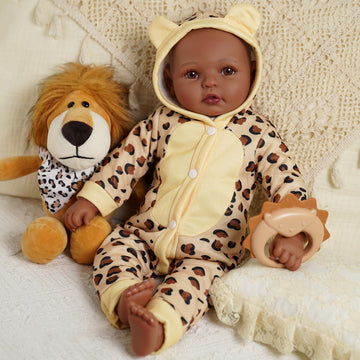 BABESIDE 17" Black Baby Doll, Realistic Soft Body Vinyl Doll with Accessories for Kids 3+, Model RSG003JRWA-YJ