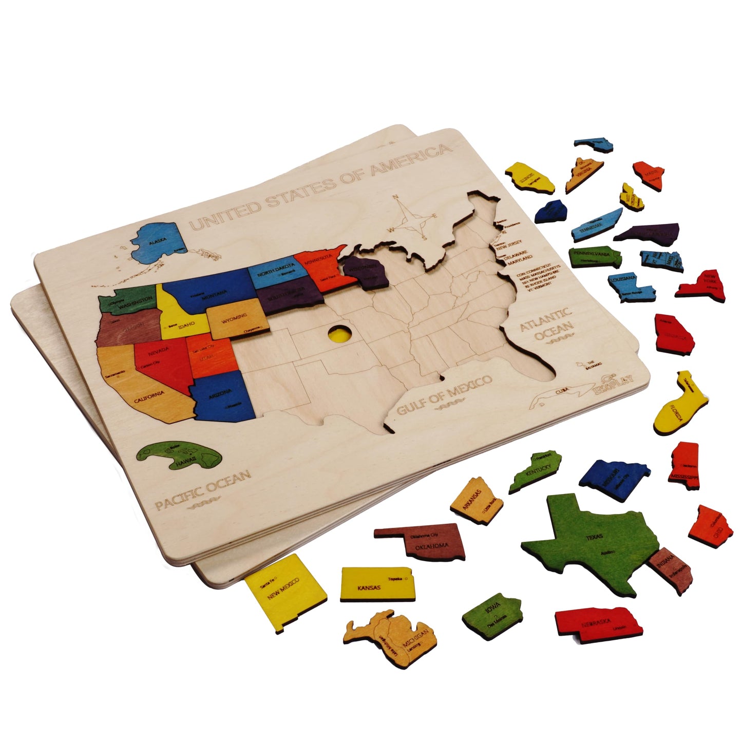 Usa Map Wooden Jigsaw Puzzle For Kids | 44 Puzzle Pieces | Learning & Educational Toy Gift For Boys & Girls Ages 3 Years And Above
