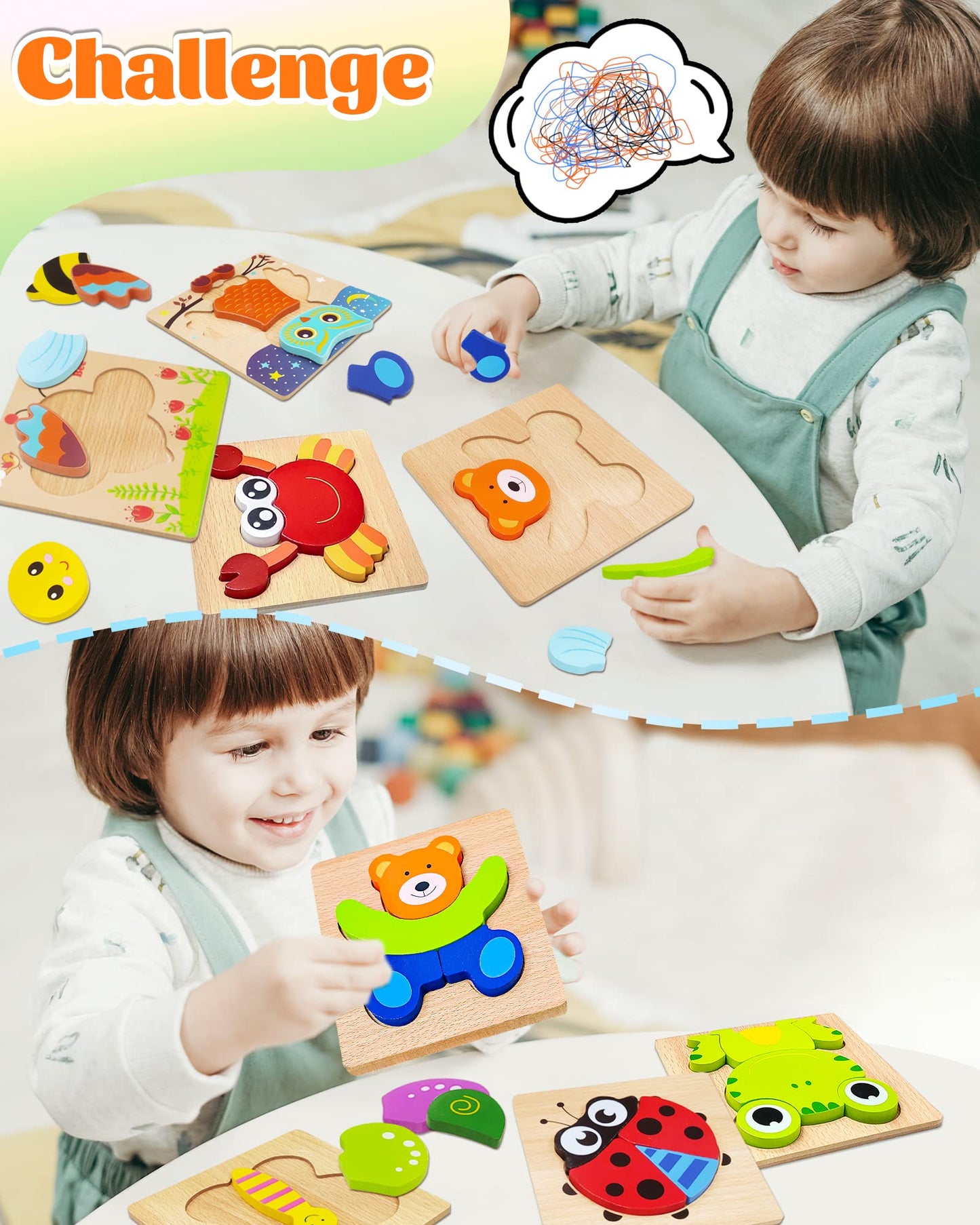 Bekayshad Wooden Puzzles Toddler Toys Gifts For 1 2 3 Year Old Boys Girls, 8 Pack Animal Jigsaw Puzzles Montessori Toys, Learning Educational Christmas Birthday Gifts For Girls Boys Ages 1-3