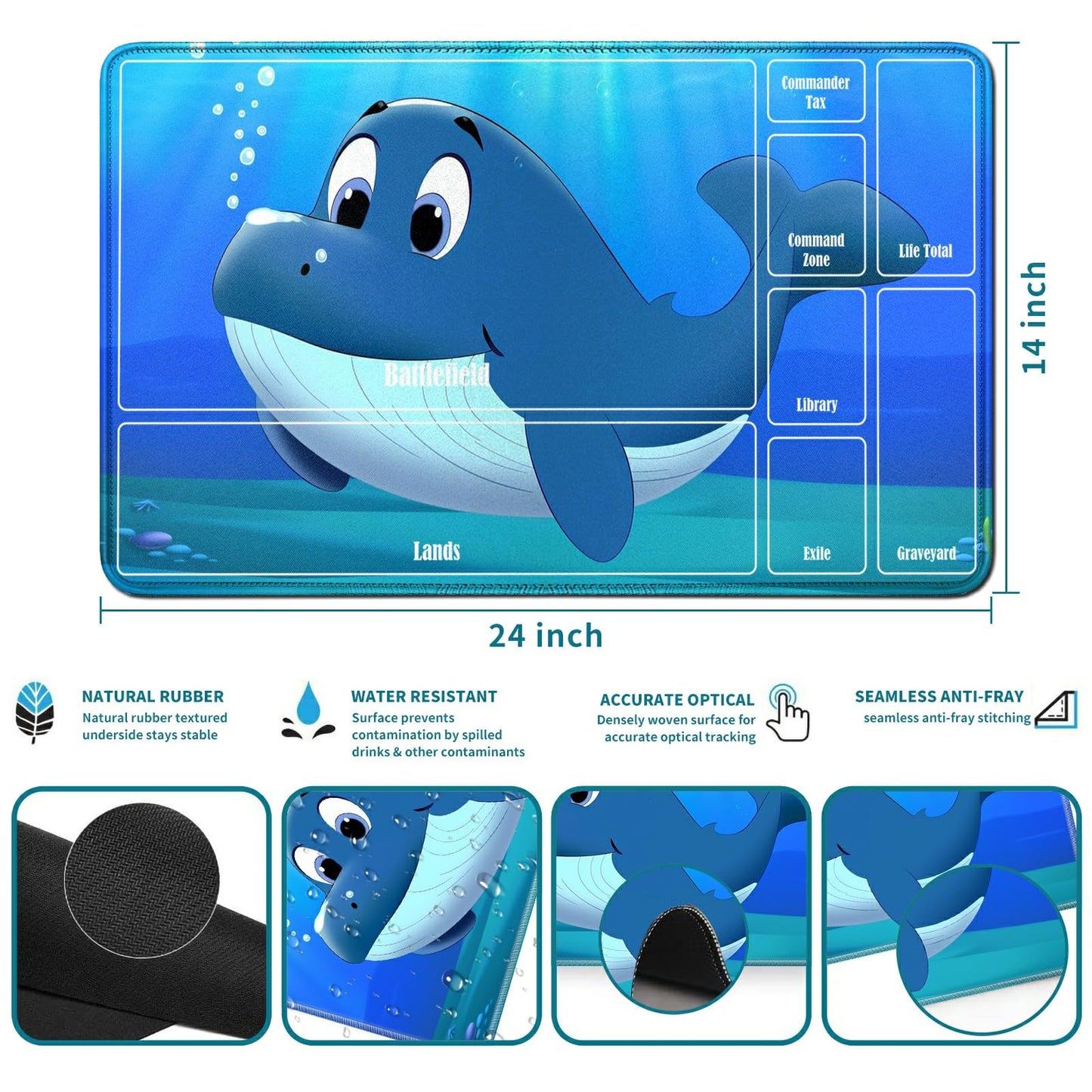 Rwutytiul Dolphin Card Playmat 24 X 14 Inch With Tube Bag, Card Gameplay Mat With Zones Commander Deck Board Mtg Rpg Ccg Tcg Car