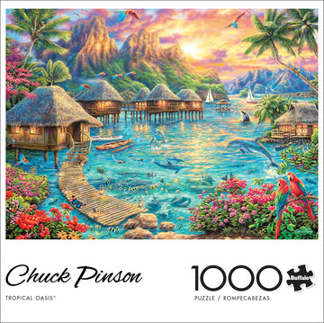 Buffalo Games 1000 Piece Jigsaw Puzzle - Tropical Oasis - Challenging Large Puzzle - Multicolor - Model 12324