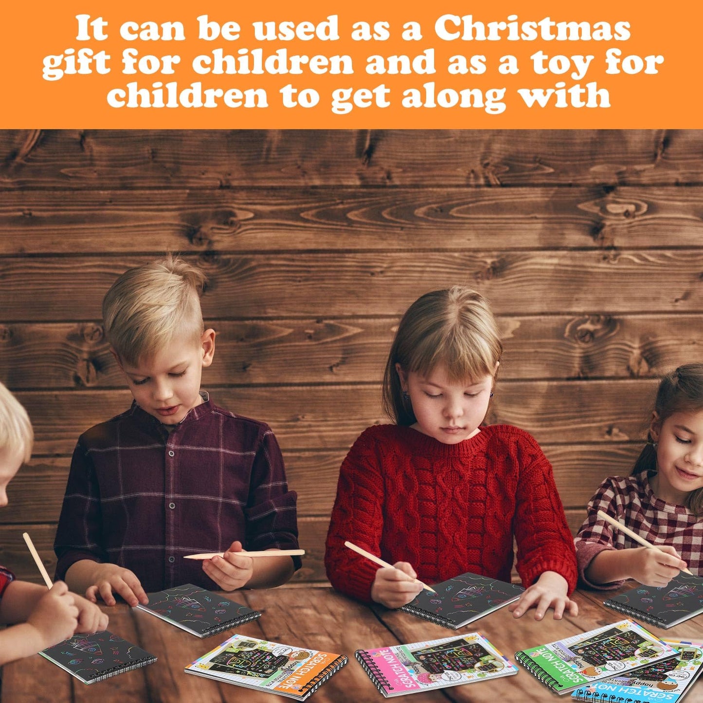 Fulmoon 60 Pcs Bulk Scratch Note Pads for Kids Scratch Paper Art Notebooks Rainbow Party Favors with Wooden Stylus Coloring Book