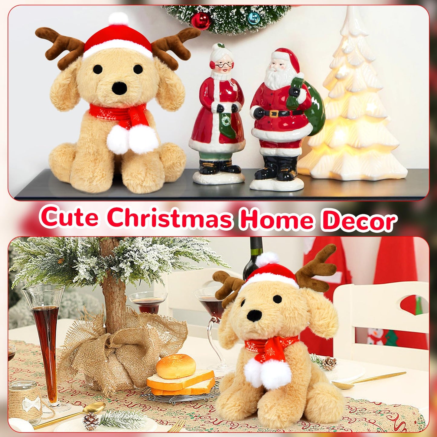 Hagusahuo Dog Plush Elk Stuffed Animal Toy, Soft Christmas Plushie Pillow, Cute Puppy Plush Doll Toy For Kids Boys Girls Kawaii Christmas Decor (Elk-Teddy)