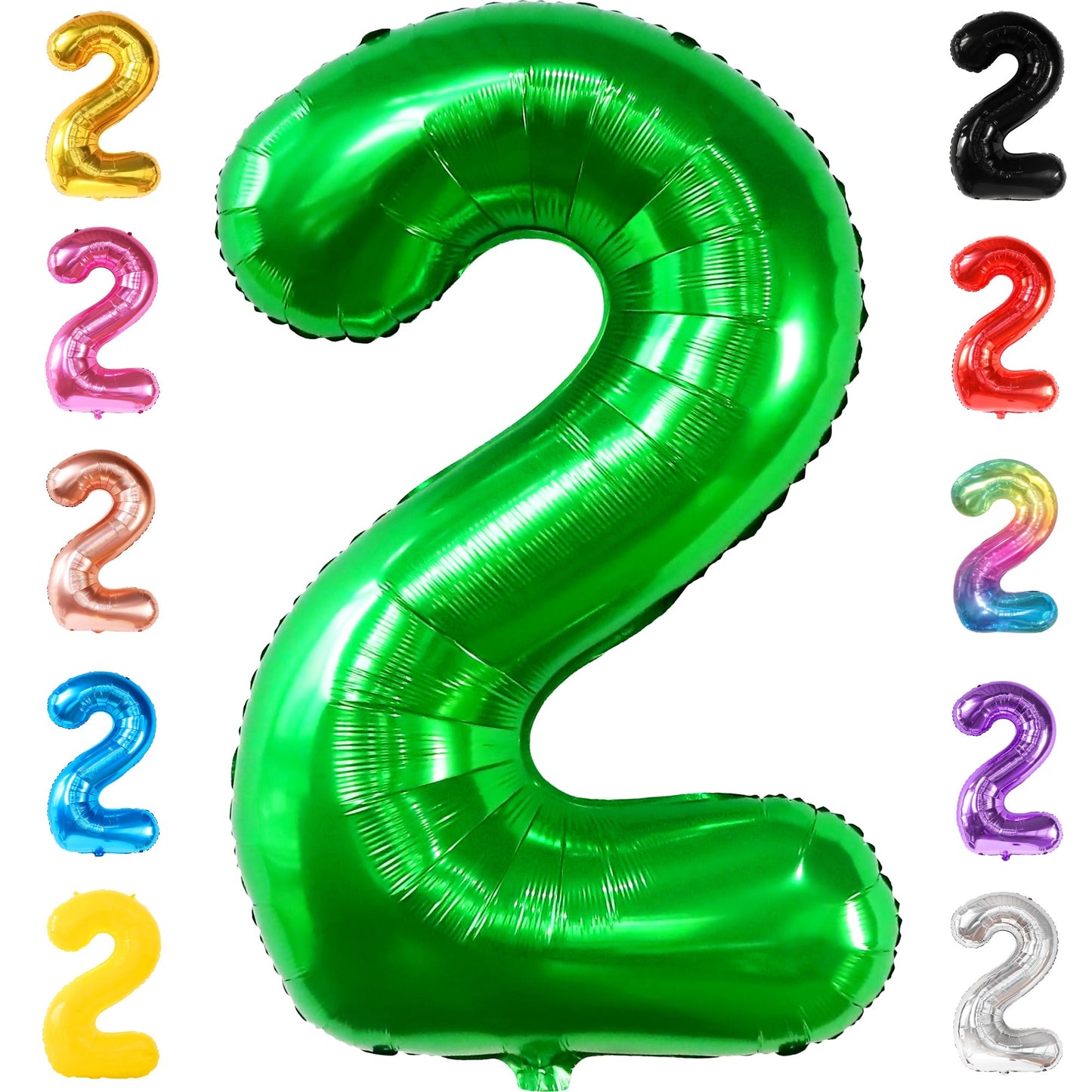 Katchon Giant Green Number 2 Balloon, 40 Inches, Perfect For 2Nd Birthday Decorations, Tractor Party Supplies, Dinosaur Theme