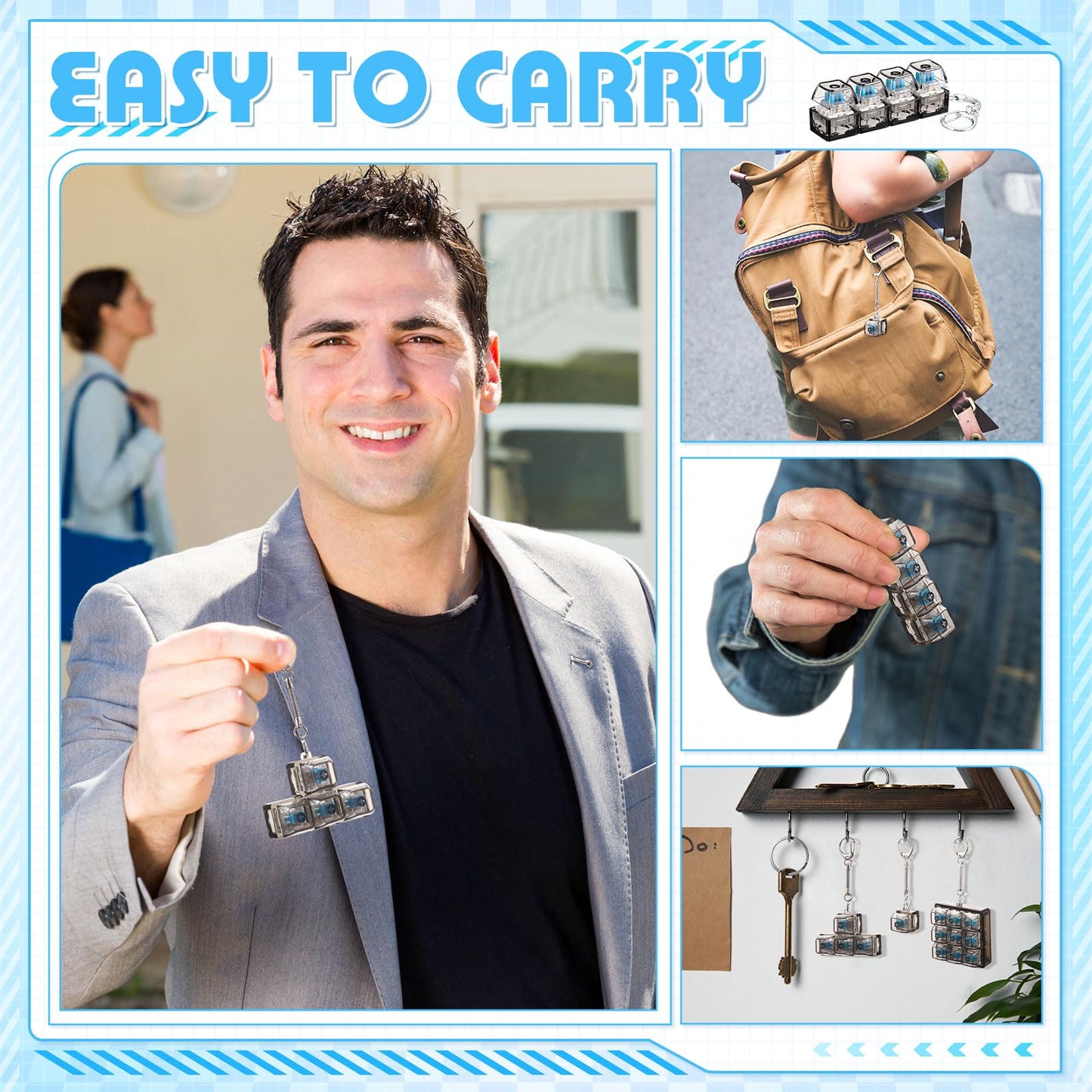 Halloscume 5 Pcs Keyboard mature-themed Fidget Toy Clicker Toy in 5 Styles Keyboard Fidget Keychain Cube Mechanical Key Button Clicker Stress Relief Gift for Office Home Pass Time(Black Transparent)