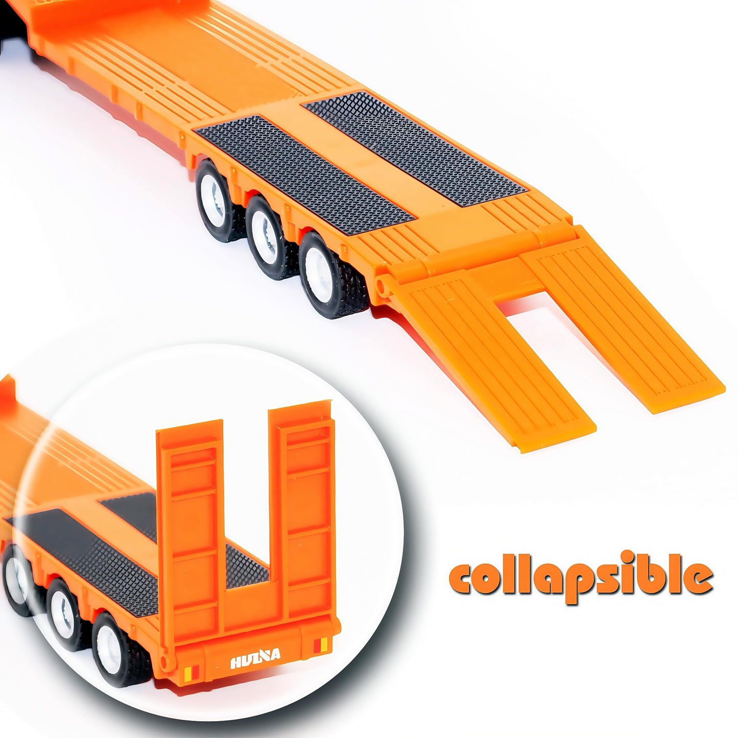 Gemini & Genius Flat Trailer Truck Toy, Heavy Duty Alloy Construction Toys Vehicle, 1:50 Scale Diecast Trailer Truck, Toy Trucks