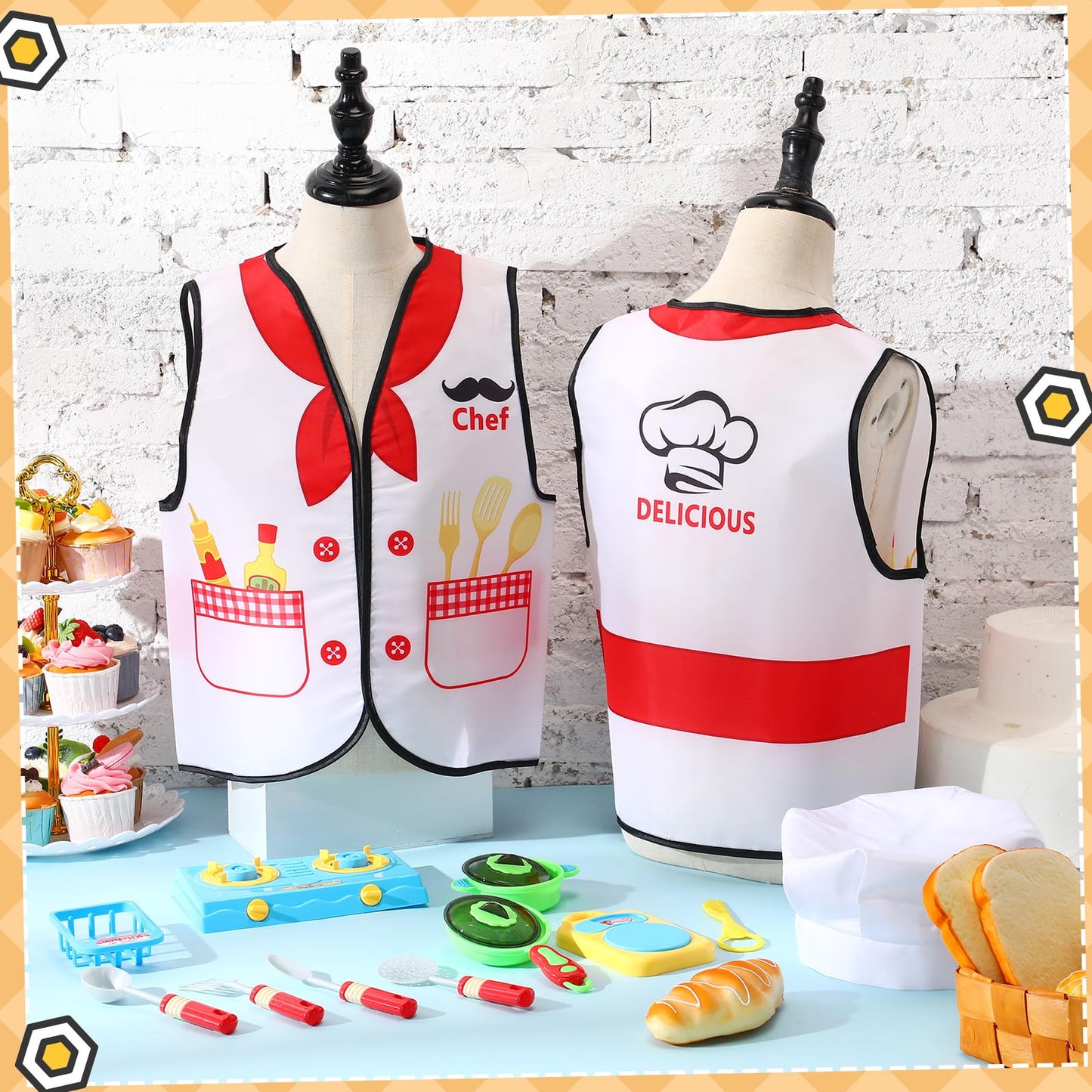 Panitay 12 Pcs Kids Community Helper Dress Up Vest, Boy & Girl Career Cosplay Party Costume For Toddlers Occupation Role Play(Ch