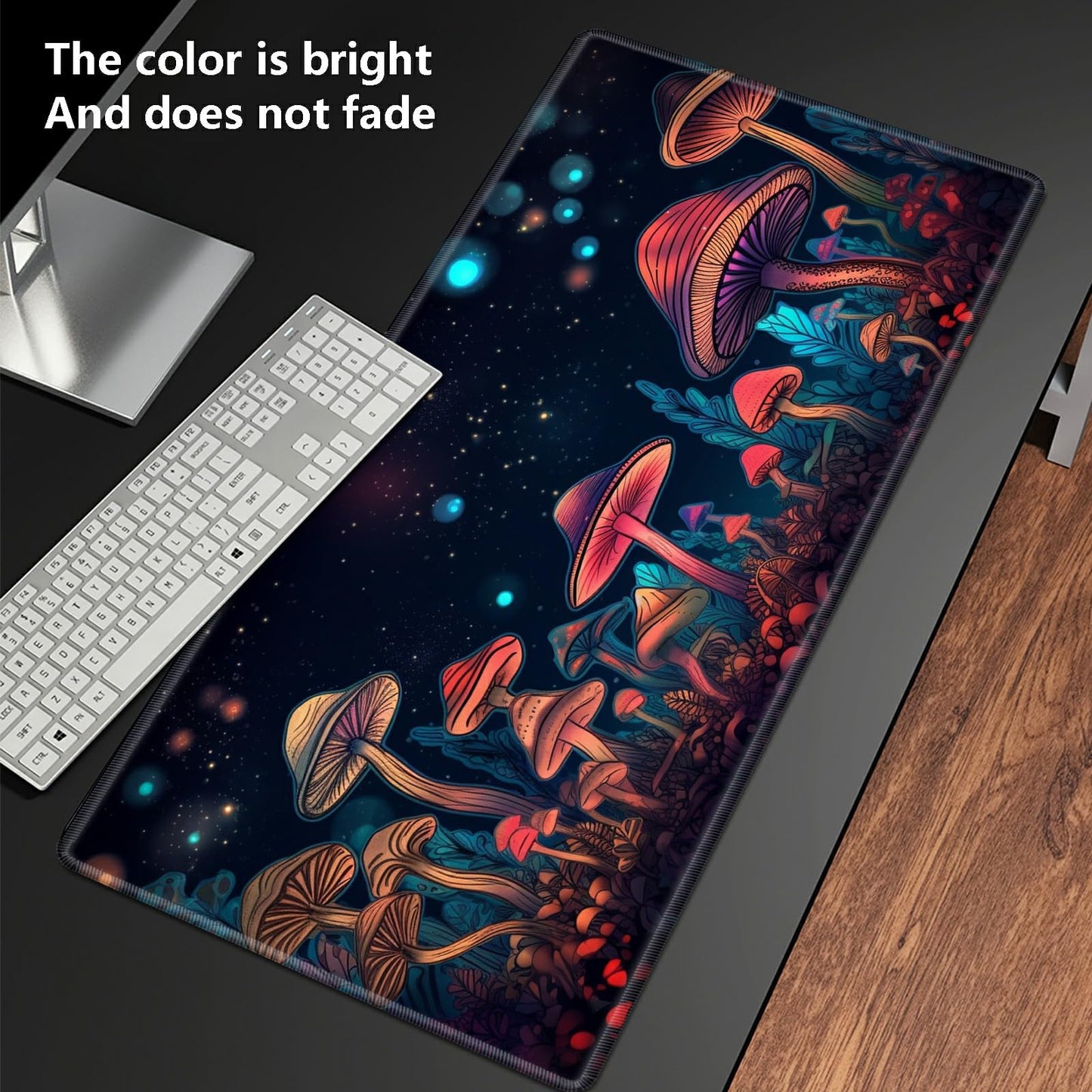 For Mtg Playmat Tcg Board Game Mat Plus 50 Pcs Card Sleeves, 24 X 14 Table Mats Neon Mushroom Game Mousepad With Soft Surface No