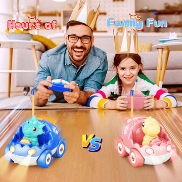 2 Pack Remote Control Car Toys for Girls 2 3 4 Years Old, Race Cars for Toddlers, Dinosaur Toys for Kids 2-4, RC Car Toys with M