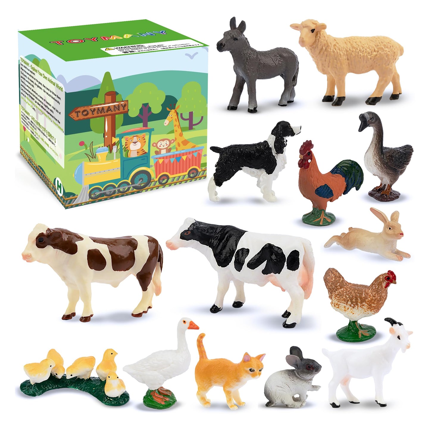 Toymany 14Pcs 0.6-2.5' Tiny Farm Animal Figures Toy, Detailed Texture Farm Figurines Cake Topper, Easter Christmas Birthday Gift School Project For Kids Children Toddlers