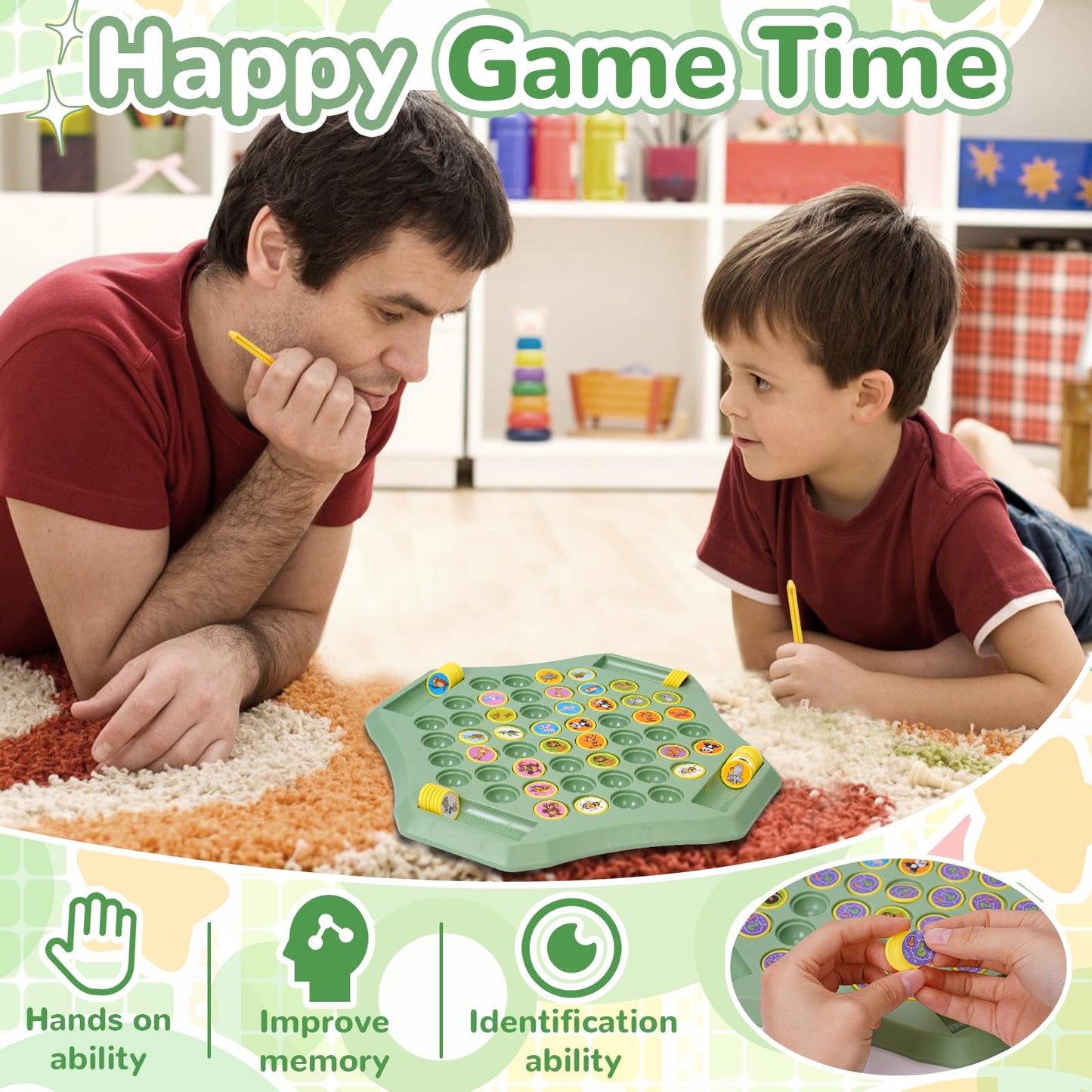 Gencokok 54Pcs Flip Chess Memory Game, 2025 Fruit Flip Chess Board Game, Memory Chess Over Card Chess Board, Double Cartoon Patt