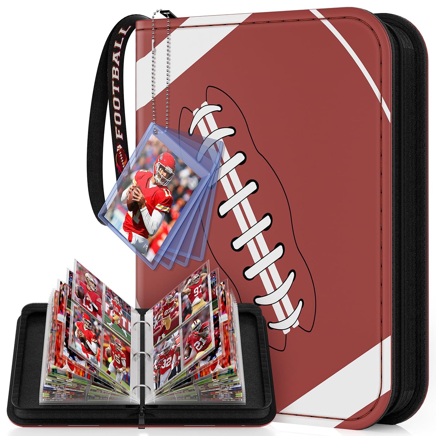 Mlikero 440 Pockets Football Card Binder, Sports Card Binder With Card Display Design, Premium Football Card Holder With Football Pattern Wristband Fit For Football Cards 2024