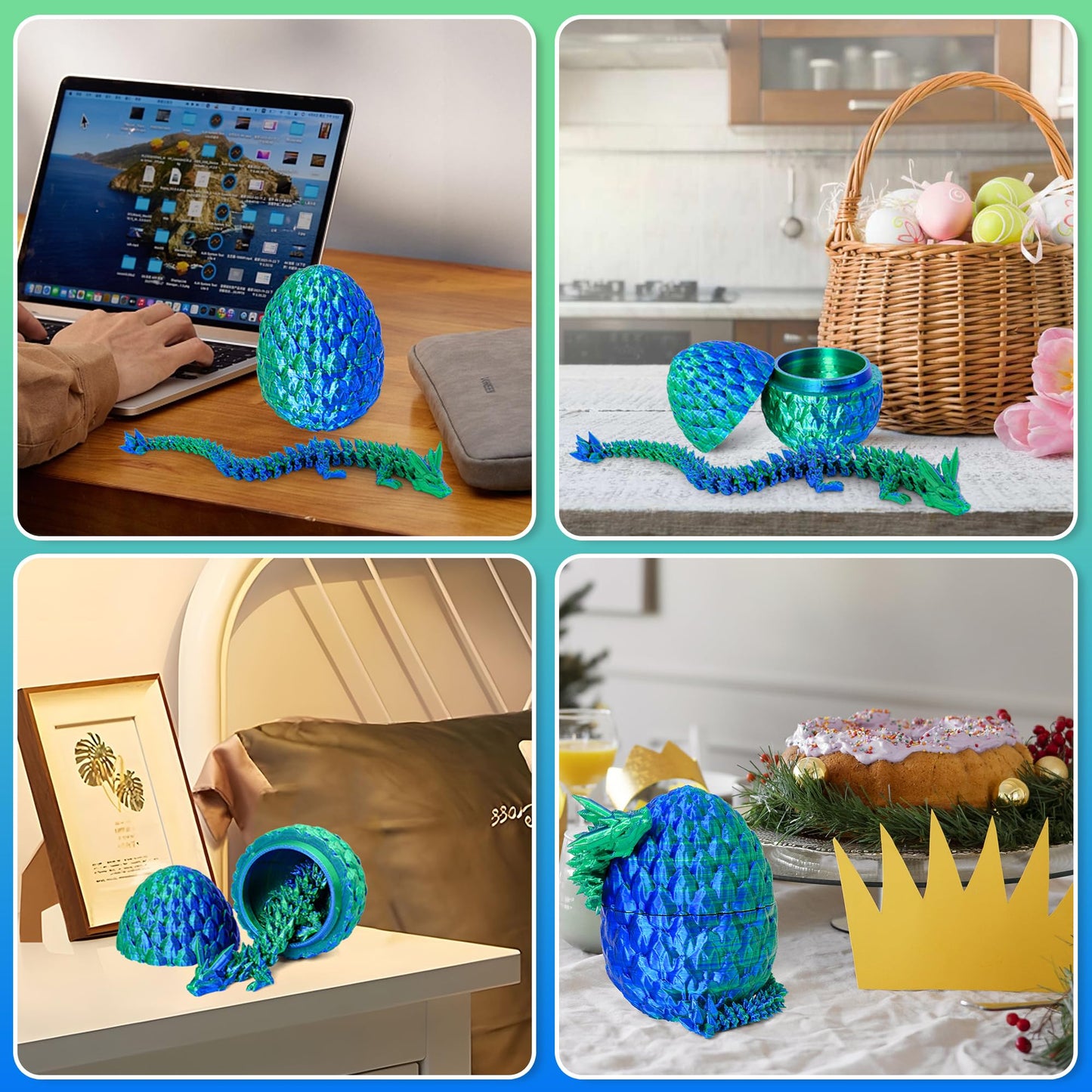 Philicoco 3D Printed Articulated Dragon Egg - Easter Basket Stuffers, Fidget Toy Gift for Kids & Adults(Green)