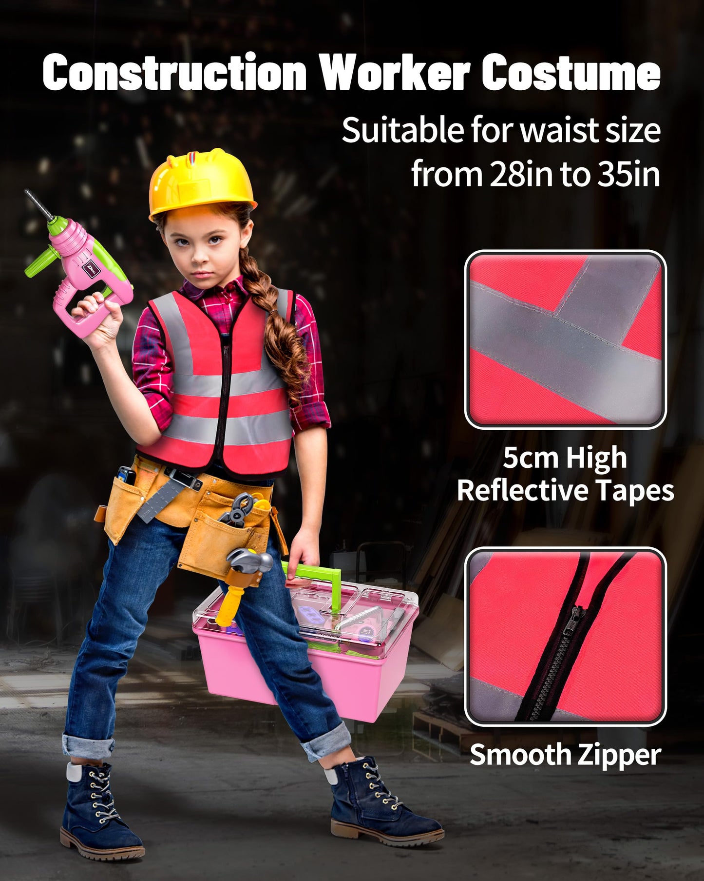 Deejoy 54Pcs Large Kids Tool Set with Electric Saw & Electronic Toy Drill, Pretend Play Kids Construction Set for Toddler 3-5 Ye