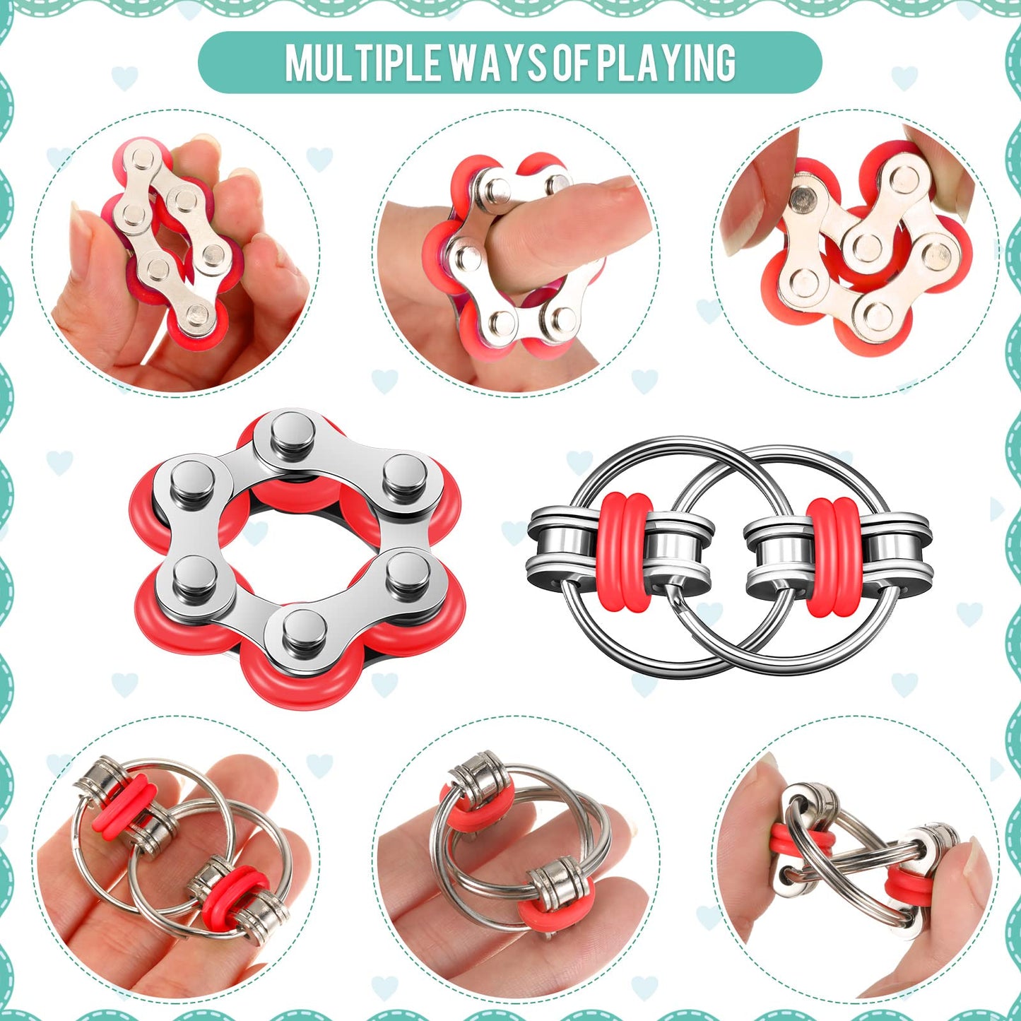 Gejoy 3 Pieces Handheld Mini Fidget Toy Set Includes Six Roller Chain And Key Flippy Bike Pad Stress Relief Toys For Adults Teens Relieve (Black Red), Hb-Gejoy-Set039
